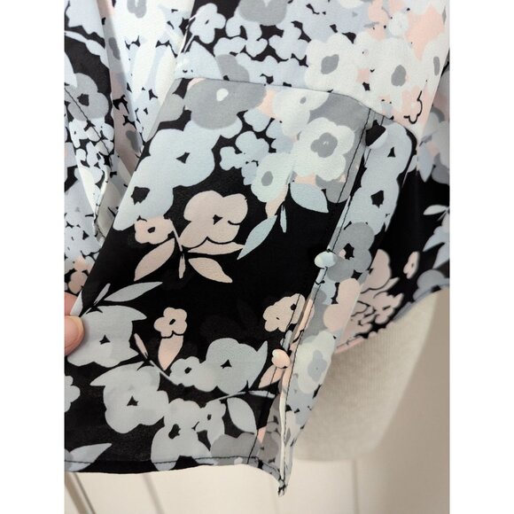 Floral Print Ruffle Front Chiffon Blouse With Mock Neck-lp - Picture 6 of 15